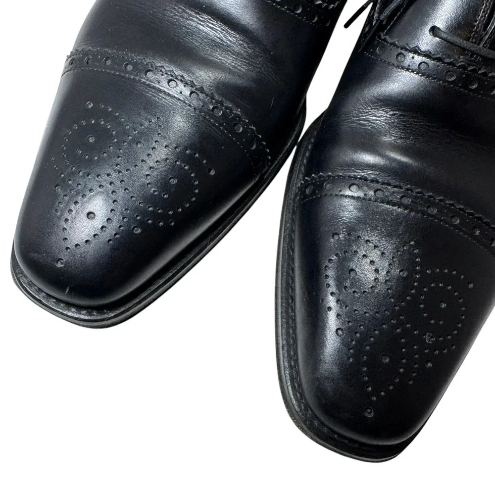 Magnanni Black Brogue Cap Toe Oxford Dress Shoes Medallion Men's 10.5 M